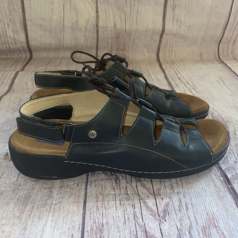 Wolky Kite Womens 8-8.5 Green Leather Lace-Up Sandals Walking Shoe EU 39